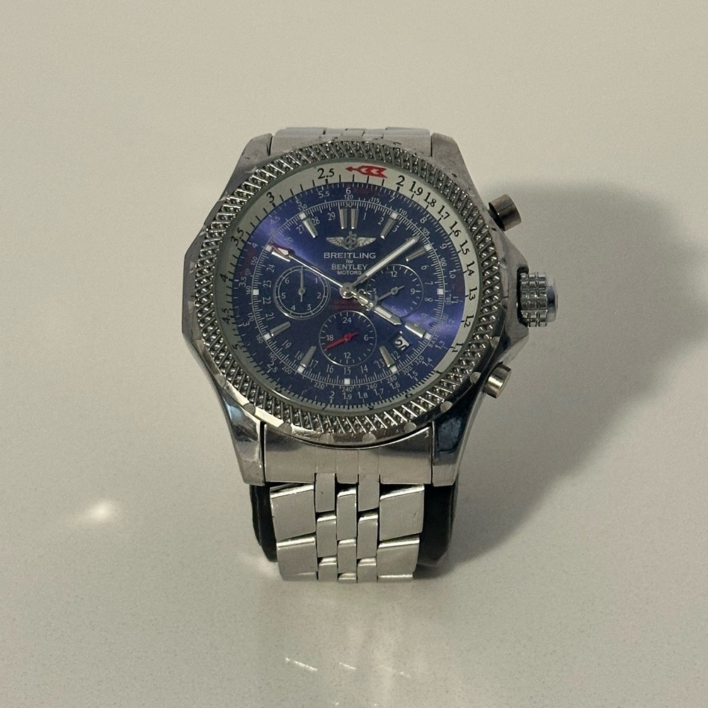 Breitling for Bentley Silver Watch with Deep Blue Dial